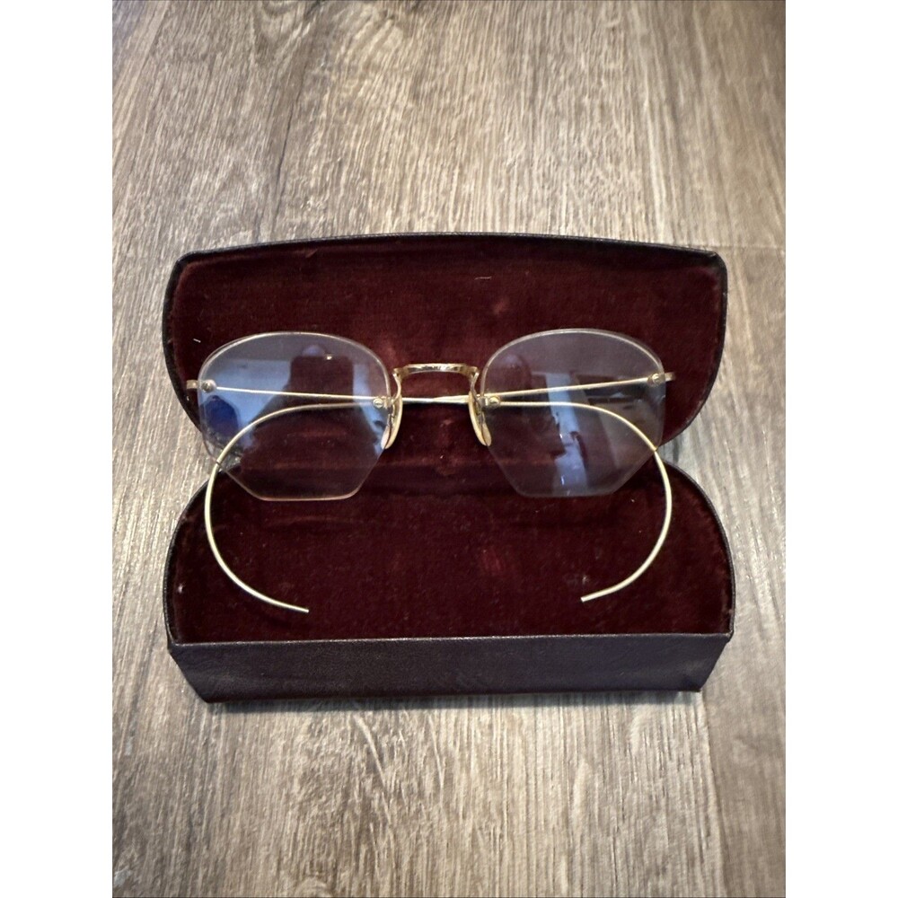 American Optical Ful-Vue Rimless Eyeglasses 1/10 12K GF Art Deco Engraved Bridge